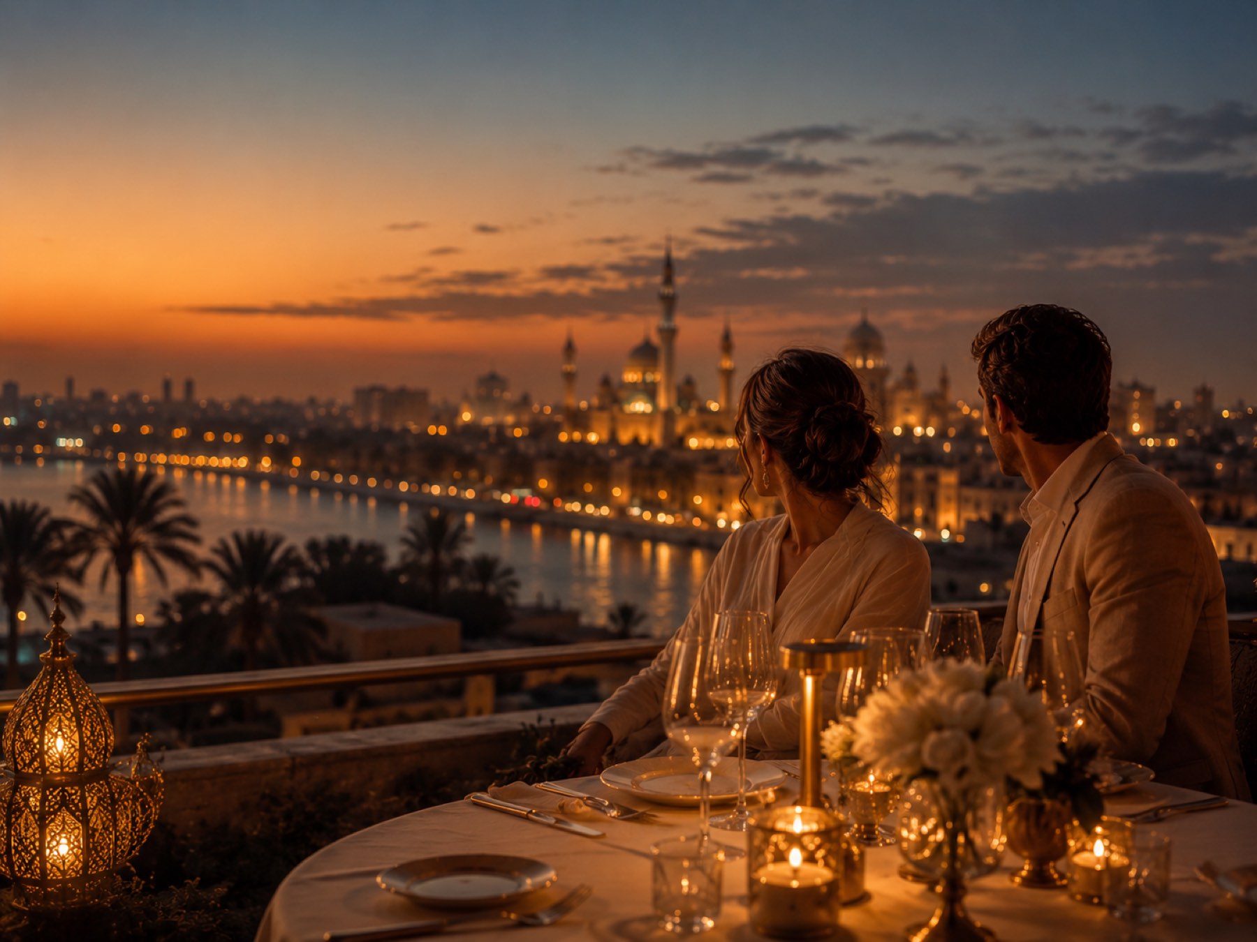 Luxury rooftop fine dining overlooking the Cairo skyline