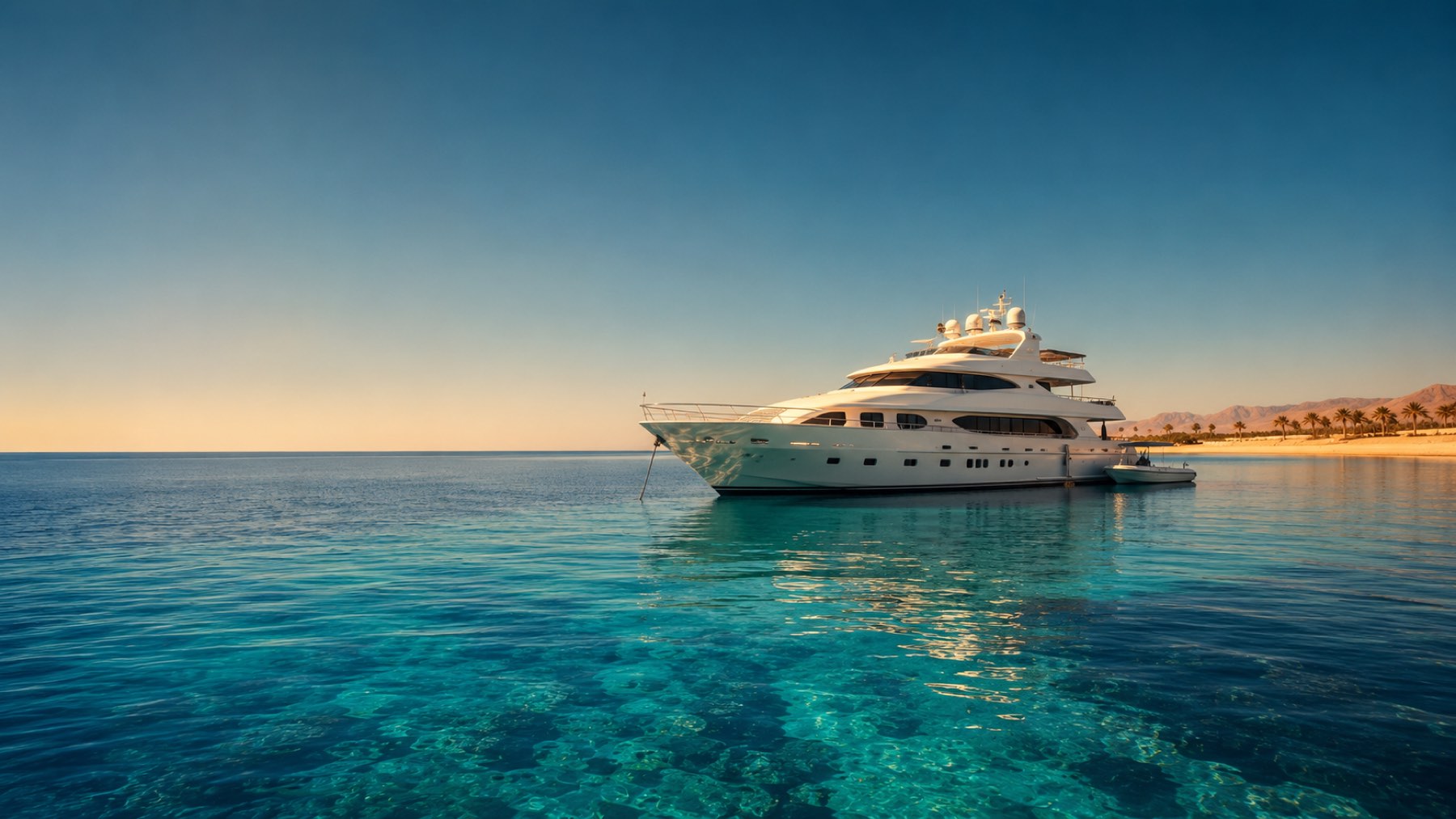 Luxury yacht anchored on the crystal-clear Red Sea