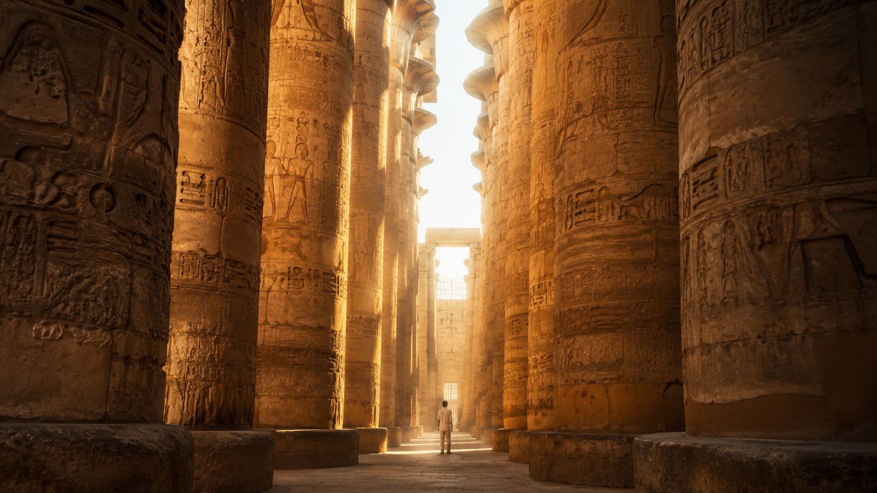 Towering columns of the Great Hypostyle Hall at Karnak Temple